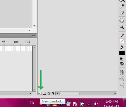 κάτω δεξια που λέει New Symbol. Πατώντας το κουμπί αυτό το το Flash σου ζητά να δώσεις ένα όνομα και να καθορίσεις τον τύπο του συμβόλου σου. Αυτός μπορεί να είναι Movie Clip, Button ή Graphic.
