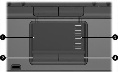 TouchPad Η παρακάτω εικόνα και ο πίνακας περιγράφουν το TouchPad του υπολογιστή. Στοιχείο Περιγραφή (1) TouchPad* Μετακινεί το δείκτη και επιλέγει ή ενεργοποιεί στοιχεία στην οθόνη.
