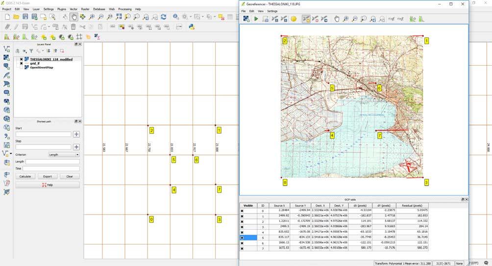 . Εικ. 13. Η κατανομή των σημείων στο QGIS Map View (destination) και στο Georeferencer Map View (source) δεν είναι ίδια.