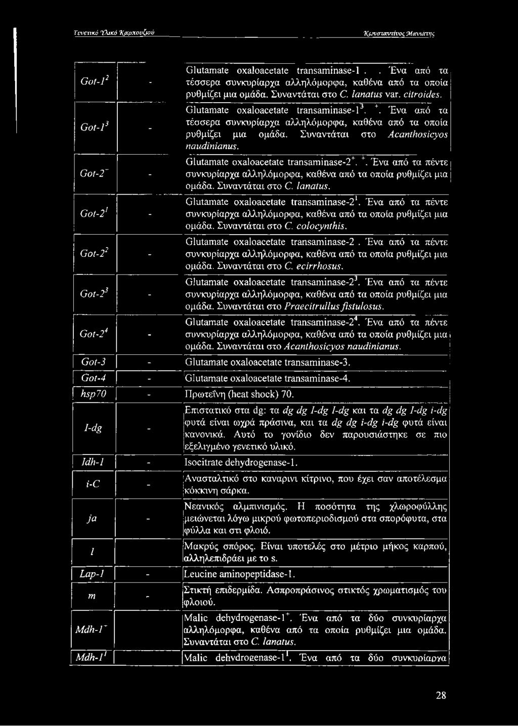 Συναντάται στο Acanthosicyos naudinianus. Glutamate oxaloacetate transaminase-2+. +. Ένα από τα πέντε Got-2+ - συνκυρίαρχα αλληλόμορφα, καθένα από τα οποία ρυθμίζει μια ομάδα. Συναντάται στο C.