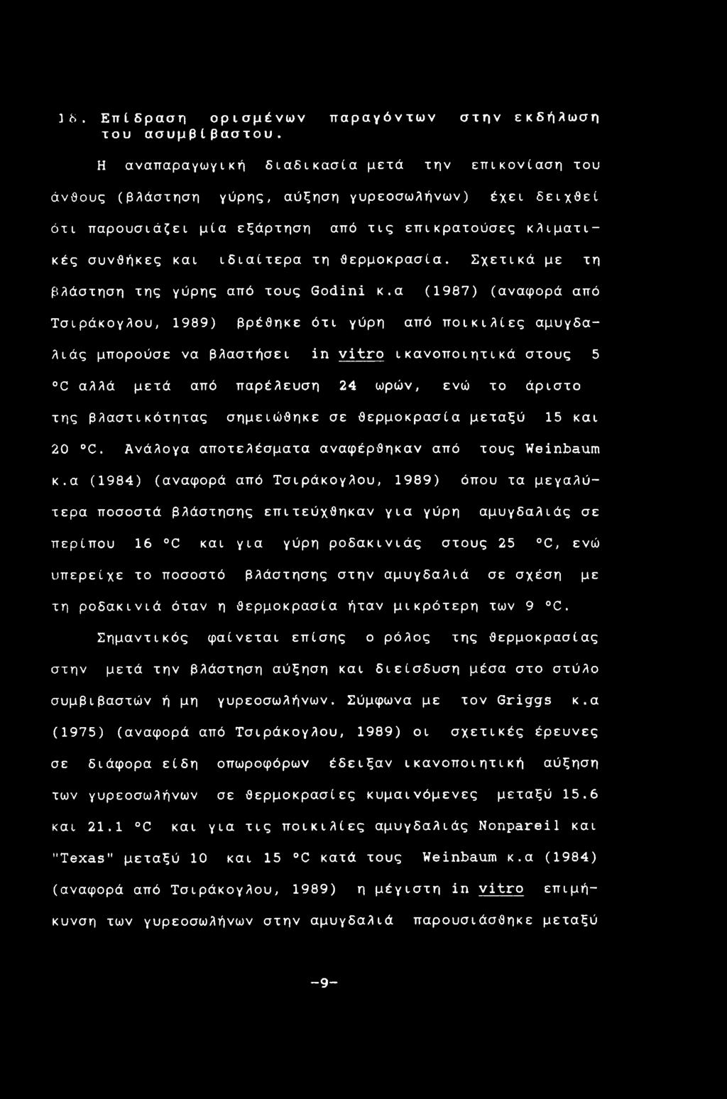 θερμοκρασία. Σχετικά με τη βλάστηση της γύρης από τους Godini κ.