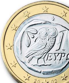 Grécko ako dvanásty členský štát eurozóny vymenil drachmy a lepty za eurá a centy k 1. januáru 2002.