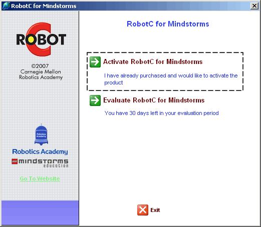 Εικόνα 5.2 RobotC for Mindstorms Activation 3.2 ΑΠΑΙΤΗΣΕΙΣ ΣΥΣΤΗΜΑΤΟΣ H RobotC για τα Mindstorms απαιτεί βασικά χαρακτηριστικά συστήµατος για να τρέξει κατάλληλα.