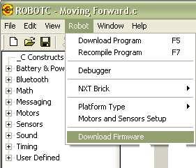 3. ΑΝΑΝΕΩΣΗ FIRMWARE Για να καταλάβει το NXT τα προγράµµατα που είναι γραµµµένα στη RobotC και να τα εκτελέσει απαιτείται η ανανέωση του firmware(eικόνα 4.9).