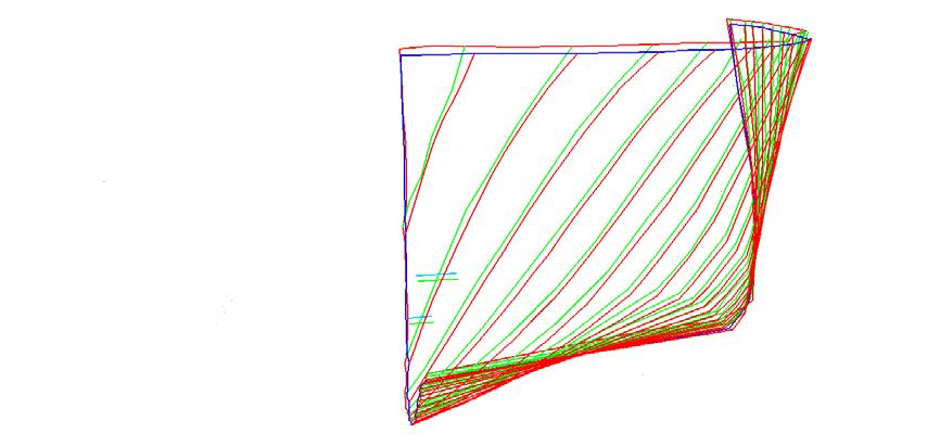Εικόνα 7.10: Εγκάρσια όψη από πλώρη (Πρόσοψη). [AutoCAD Drawing] Από τις εγκάρσιες όψεις(εικόνες 117,118) φαίνεται επίσης το συστηματικό σφάλμα στο Ζ άξονα, χαρακτηριστικά.