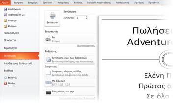 Θ δεξιά πλευρά του παρακφρου δείχνει μια προεπιςκόπθςθ του πϊσ κα φαίνεται θ παρουςίαςθ όταν εκτυπωκεί.