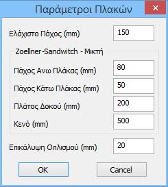 ελάχιστου επιθυμητού πάχους των πλακών σε mm καθώς και την επικάλυψη (Εικόνες 42, 43).