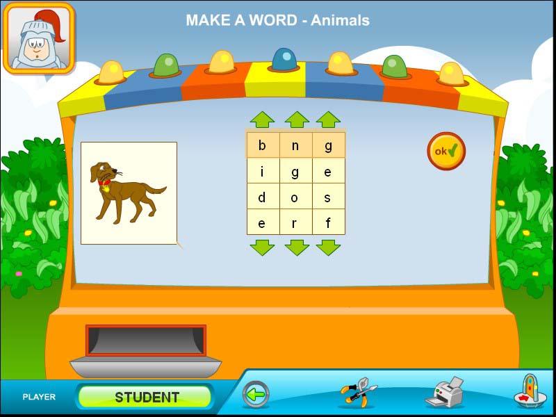 Οθόνη δραστηριότητας «Make a word» (Animals) Καλείστε χρησιµοποιώντας τα πράσινα βελάκια να σχηµατίσετε στην πρώτη σειρά του
