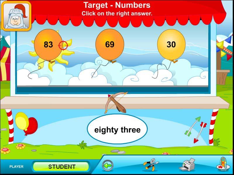 Target Αρχικά επιλέξτε µια κατηγορία: - numbers - clock Θα εµφανιστεί η αντίστοιχη οθόνη της σκοποβολής.