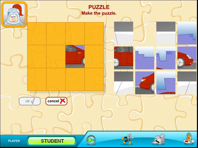 Puzzle Οθόνη δραστηριότητας «Puzzle» Τοποθετήστε τα κοµµάτια του παζλ στη σωστή θέση. Όταν τελειώσετε πατήστε το κουµπί OK, το οποίο ενεργοποιείται µε την ολοκλήρωση της συµπλήρωσης του παζλ.