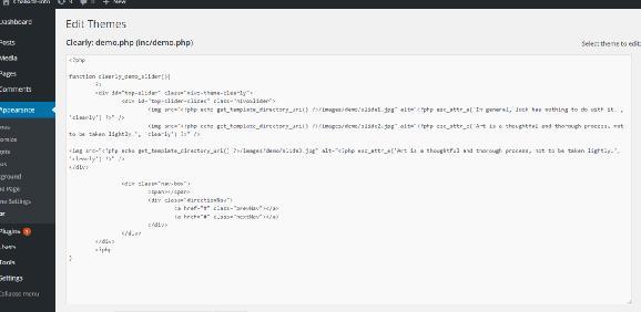 Εικόνα 49 - Κώδικας Php Αν παρατηρήσει κανείς μερικές γραμμές πιο κάτω από την αρχή του κώδικα υπάρχει το εξής: <img src="<?php echo get_template_directory_uri()?>/images/demo/slide1.jpg" alt="<?