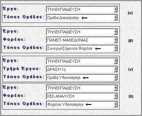 Εικόνα 4. 15 Η πρόσβαση στις ομάδες εργασίες των έργων δίνεται από την αντίστοιχη προβολή, (εικόνα 4.14).