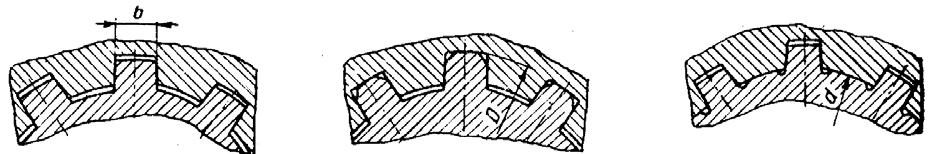 În funcţie de profilul canelurilor, arborii canelaţi pot fi : a) b) c) Fig.1.14 cu caneluri cu profil dreptunghiular (fig.1.14. a ) ; cu profil trapezoidal (fig.1.14. b). cu profil în evolventă (fig.