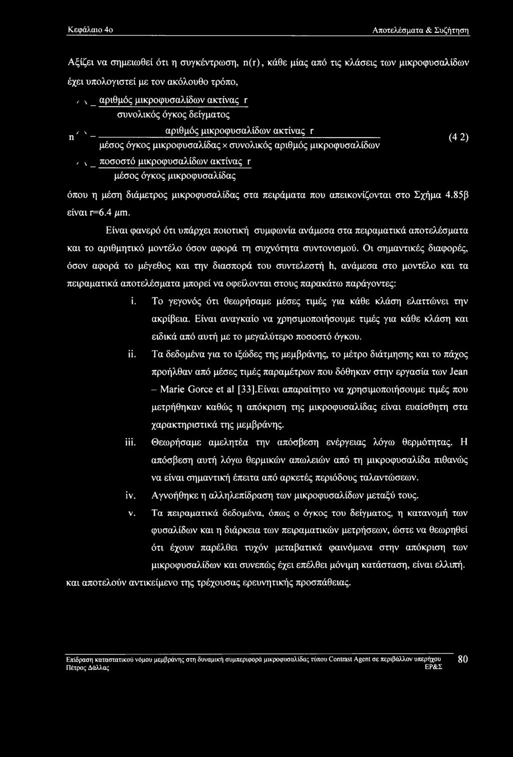 μικροφυσαλίδας όπου η μέση διάμετρος μικροφυσαλίδας στα πειράματα που απεικονίζονται στο Σχήμα 4.85β είναι r=6.4 μιη.