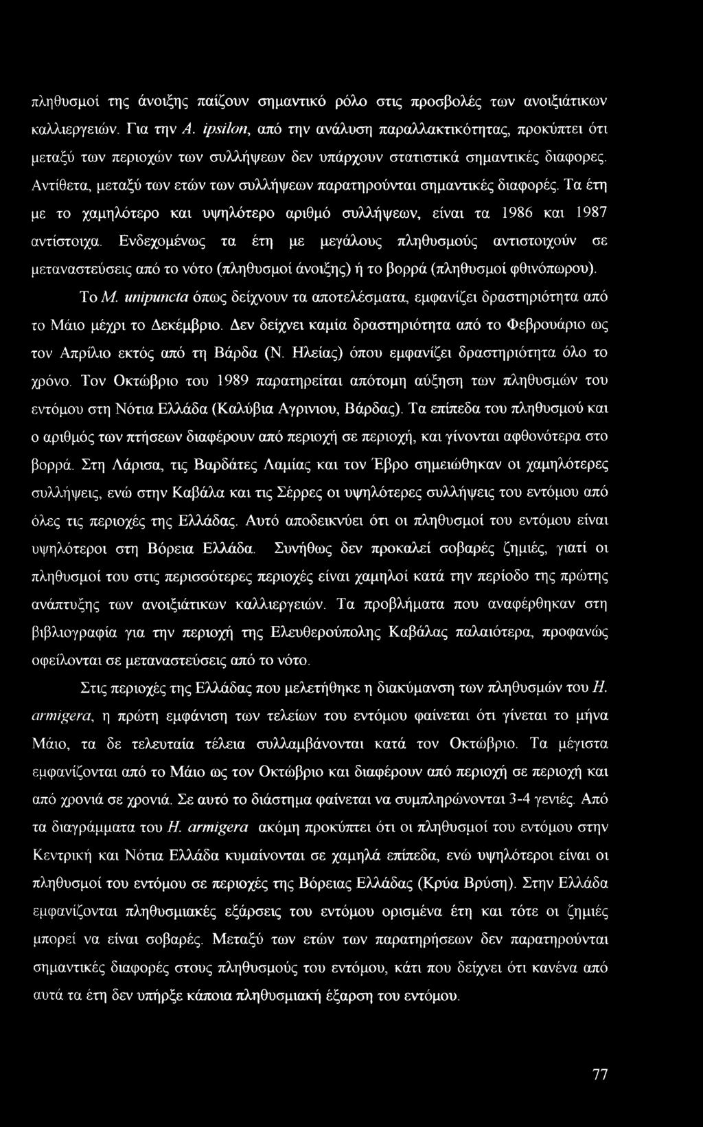 πληθυσμοί της άνοιξης παίζουν σημαντικό ρόλο στις προσβολές των ανοιξιάτικων καλλιεργειών. Για την A.