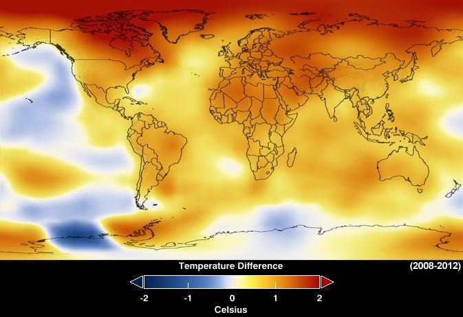 21st century This map represents global temperature anomalies averaged from 2008 through 2012.