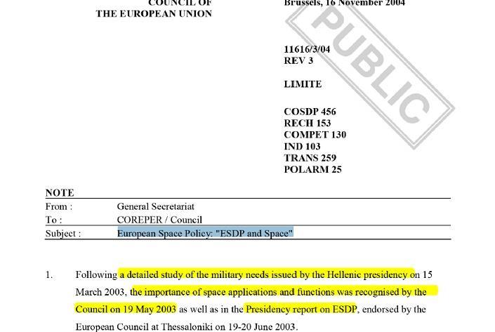 ΙΙ. Κύριες Χρήσεις Διαστήματος ESDP and