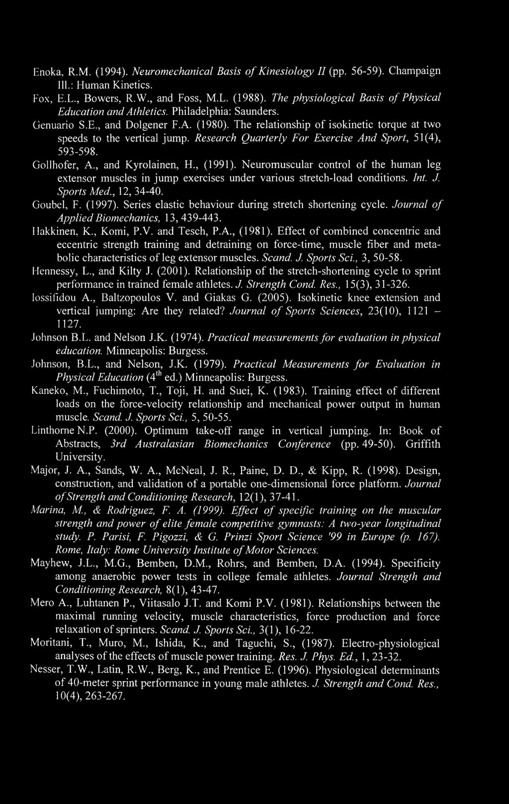 Research Quarterly For Exercise And Sport, 51(4), 593-598. Gollhofer, A., and Kyrolainen, H., (1991).