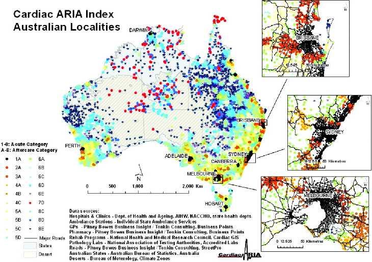 Cardiac Accessibility and Remoteness Index for Australia (ARIA) categories mapped by location. Robyn A.
