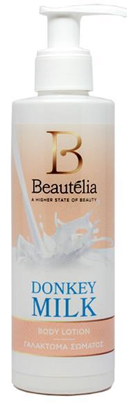 BEAUTELIA BODY MILK DONKEY MILK Γαλάκτωμα σώματος με ενυδατικά έλαια και πολύτιμο γάλα γαϊδούρας που θρέφει και περιποιείται μοναδικά την επιδερμίδα, διατηρώντας την έτσι μοναδικά απαλή και λαμπερή.