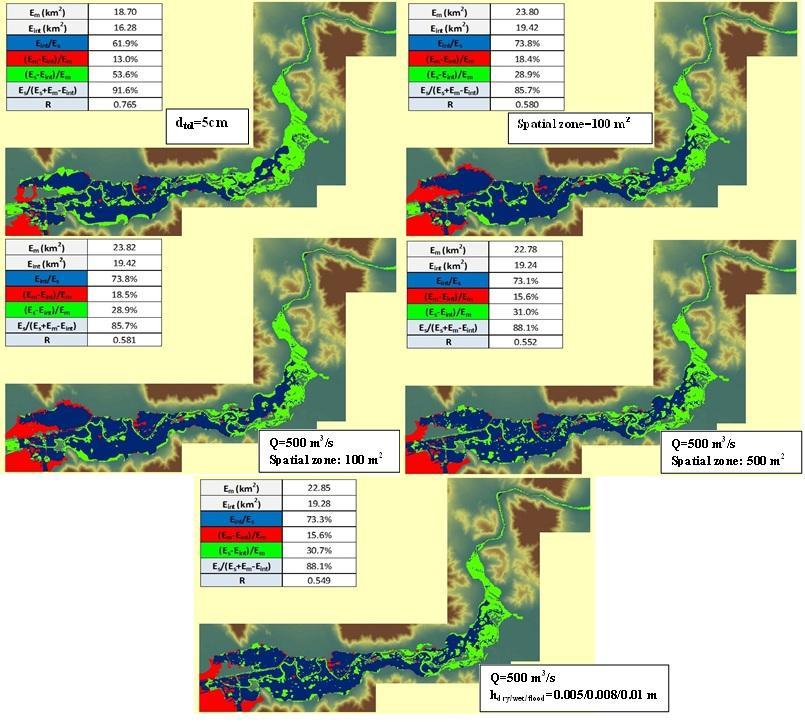 Figure 8 Flood inundation extent with spatial factors changes in MIKE