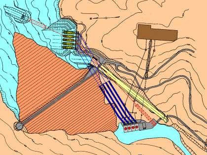 Χαρακτηριστικά υδροηλεκτρικών έργων (3/5) Σχήμα 3: Γενική διάταξη μεγάλου υδροηλεκτρικού