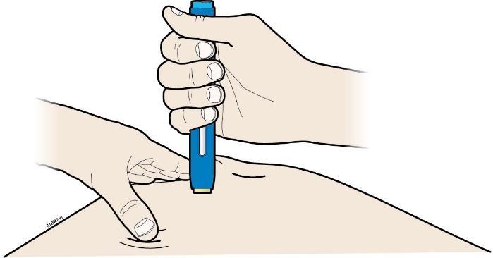 Η. Πιέστε σταθερά προς τα κάτω την προγεμισμένη συσκευή τύπου πένας επάνω στο δέρμα, έως ότου