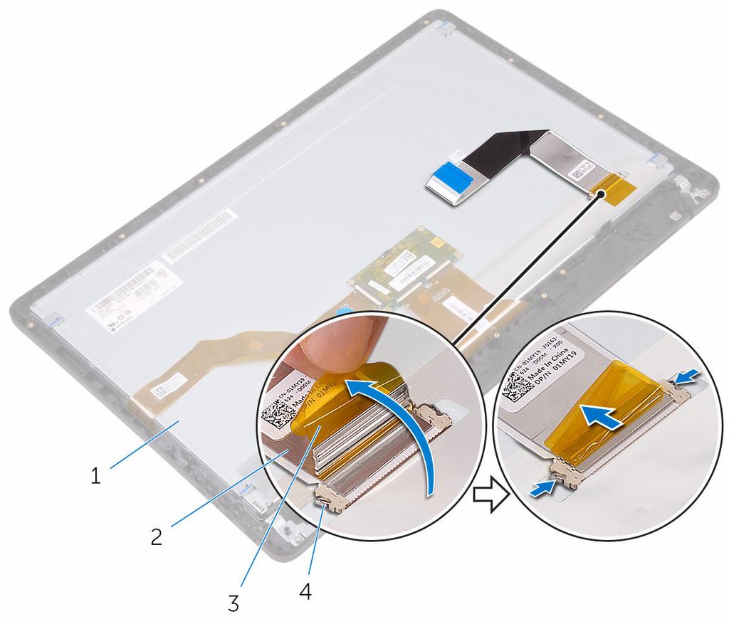 Διαδικασία 1 Ξεκολλήστε την ταινία που συγκρατεί το καλώδιο της οθόνης στη διάταξή της.