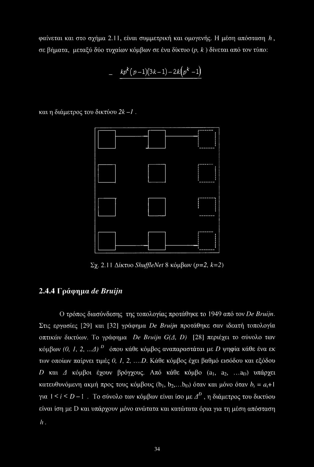 Στις εργασίες [29] και [32] γράφημα De Bruijn προτάθηκε σαν ιδεατή τοπολογία οπτικών δικτύων. Το γράφημα De Bruijn G(A, D) [2] περιέχει το σύνολο των κόμβων (0, /, 2,.