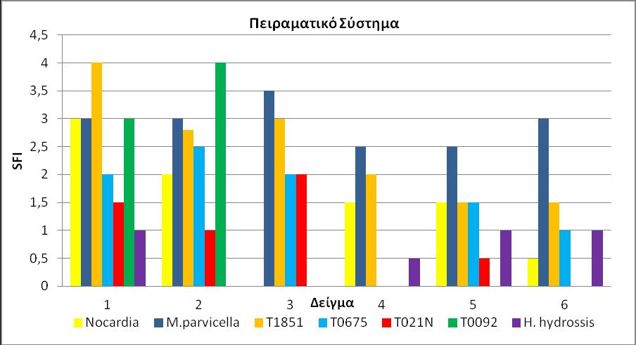 Γράφημα 4.43: Χρονική μεταβολή της αφθονίας των νηματοειδών βακτηριδίων στο πειραματικό σύστημα. Από το Γράφημα 4.
