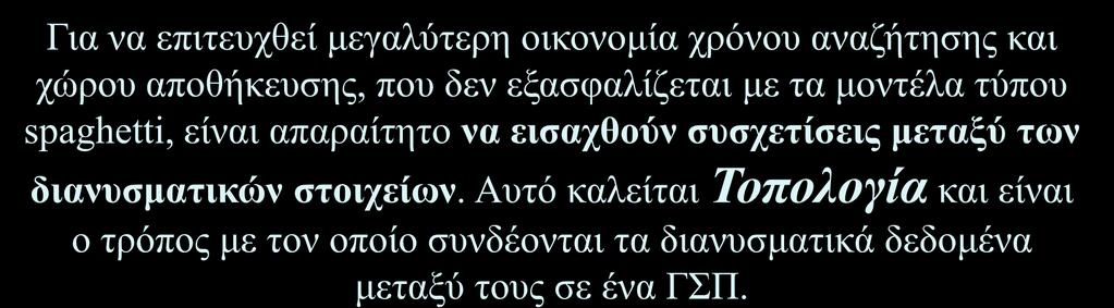 γεωμετρικές αρχές, όπως η γειτνίαση σημείων ή γραμμών που ορίζουν χωρικές