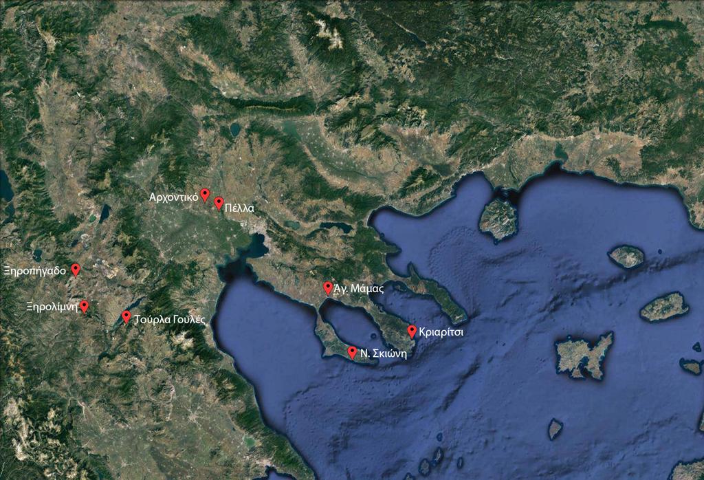 Εικόνα 2: Γενικός χάρτης των νεκροταφείων της Πρώιμης εποχής του Χαλκού στη Μακεδονία Από την περιοχή της Χαλκιδικής προέρχονται τα περισσότερα παραδείγματα της πρώιμης εποχής του Χαλκού, όπως είναι