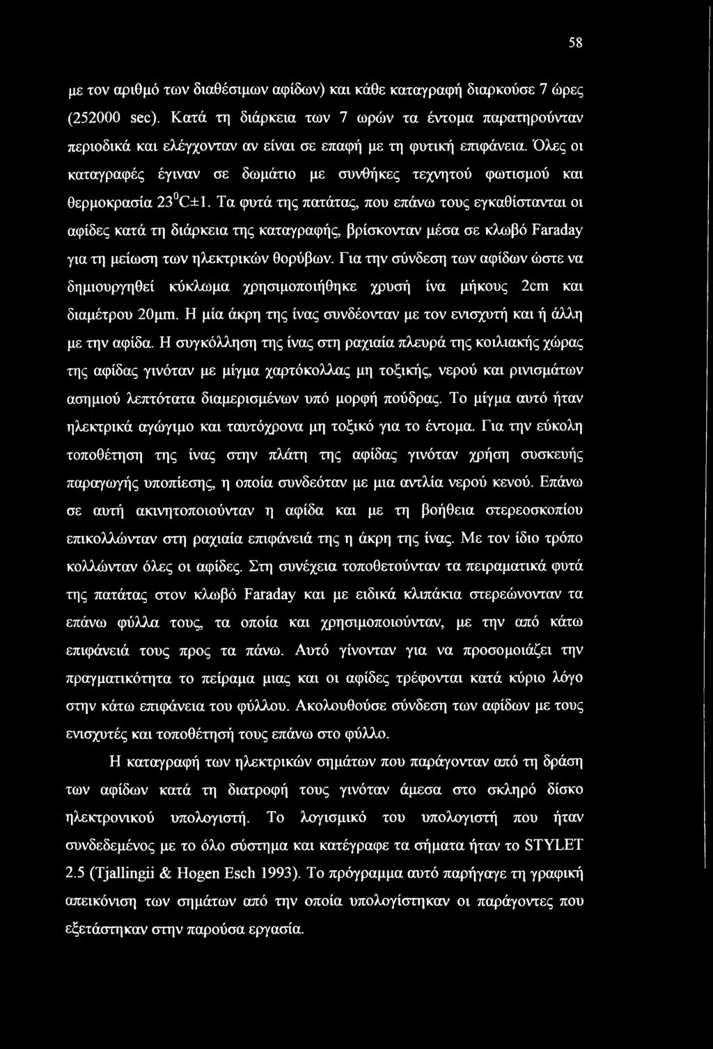 58 με τον αριθμό των διαθέσιμων αφίδων) και κάθε καταγραφή διαρκούσε 7 ώρες (252000 sec).