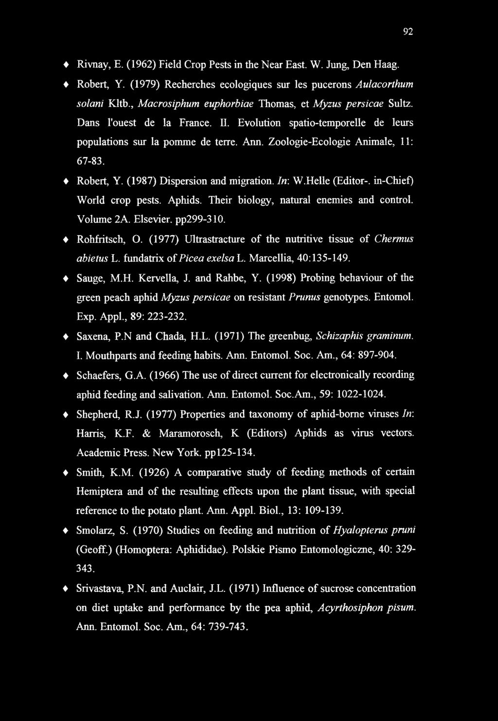 92 Rivnay, E. (1962) Field Crop Pests in the Near East. W. Jung, Den Haag. Robert, Y. (1979) Recherches ecologiques sur les pucerons Aulacorthum solani Kltb.