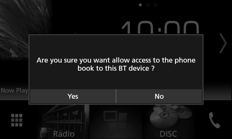 Έλεγχος Bluetooth Βήμα 3: Μεταφορά τηλεφωνικού καταλόγου 1 Επιλέξτε το αν θέλετε να μεταφέρετε τα δεδομένα του τηλεφωνικού καταλόγου σας. Αυτό το μήνυμα εμφανίζεται αν η συσκευή υποστηρίζει το PBAP.