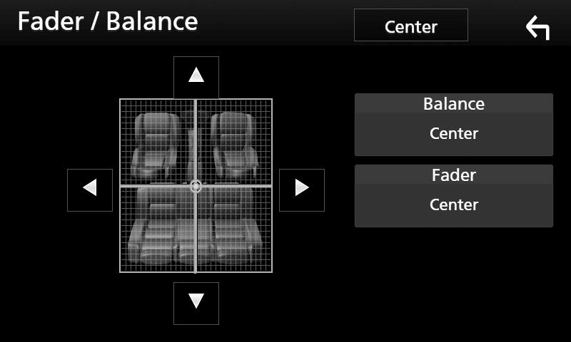 Έλεγχος ήχου 4 Ρυθμίστε τα επιμέρους στοιχεία σύμφωνα με τα παρακάτω. Fader / Balance Ρυθμίστε την ισορροπία έντασης στην περιοχή, που αγγίξατε.