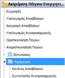 2 Παράμετροι Διαχείρισης Παγίου Από το μενού Διαχείριση Πάγιου Ενεργητικού - Παράμετροι Κανόνες Αποσβέσεων παρέχεται στο χρήστη η δυνατότητα δημιουργίας των