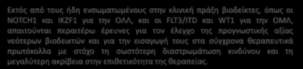 Δυσμενής πρόγνωση για FLT3/ITD + και WT1mut + ασθενείς.