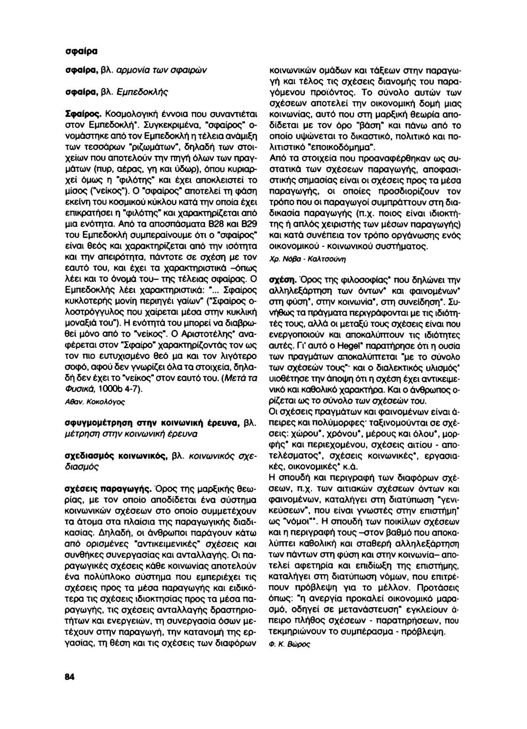 σφαίρα σψαίρα, βλ. αρμονία των σφαιρών σφαίρα, βλ. Εμπεδοκλής Σφαίρος. Κοσμολογική έννοια που συναντιέται στον Εμπεδοκλή*.