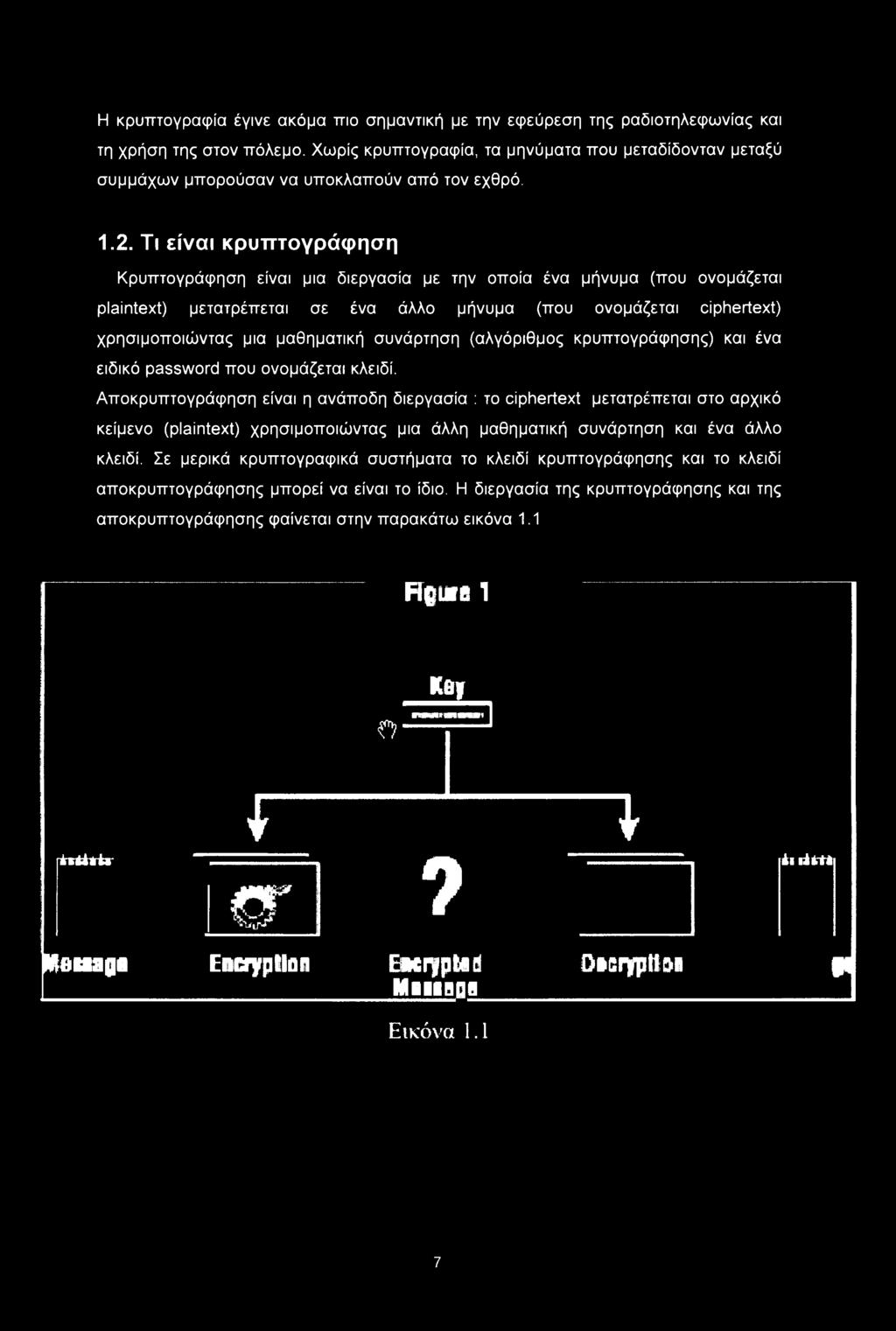 Τι είναι κρυπτογράφηση Κρυπτογράφηση είναι μια διεργασία με την οποία ένα μήνυμα (που ονομάζεται plaintext) μετατρέπεται σε ένα άλλο μήνυμα (που ονομάζεται ciphertext) χρησιμοποιώντας μια μαθηματική