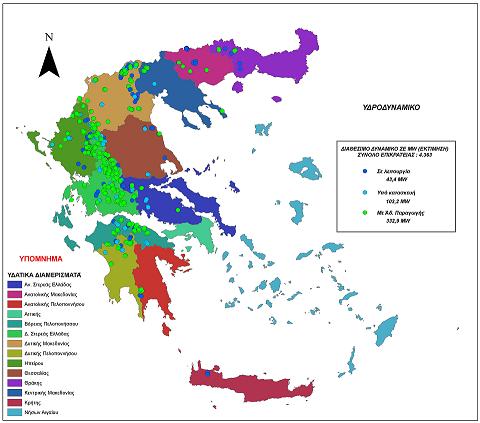 Σχέδιο 10. Διαθέσιμο Υδροδυναμικό Πηγή: Ειδικό Πλαίσιο Χωροταξικού Σχεδιασμού και Αειφόρου Ανάπτυξης για τις Ανανεώσιμες Πηγές Ενέργειας (ΦΕΚ 2464 Β/03.12.