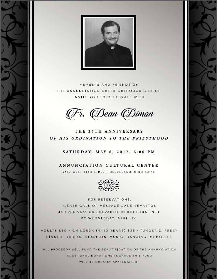 Yes, I/we will come to celebrate with Father Dean on his 25th Anniversary to the Priesthood.