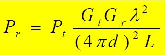Free Space Propagation Model 71 The Free space power received by a receiver antenna separated from a radiating transmitter antenna by a distance d is given by Friis free space equation: P r : Signal
