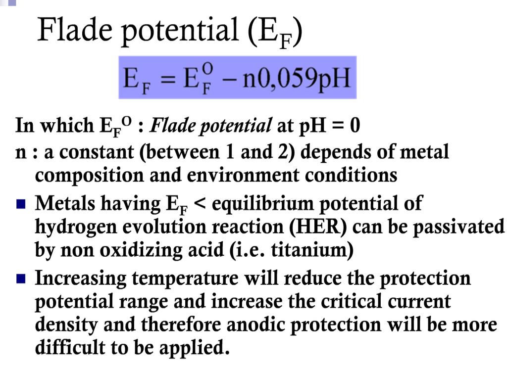 Δυναμικό Flade Όπου Ε F0 : Δυναμικό Flade σε ph=0 (ομοίως Ε pp =E 0 pp- 0.059pH.