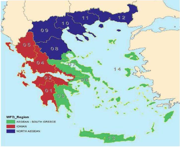 Όρια βιογεωγραφικών περιοχών της Ελλάδας και αντιστοίχιση αυτών με τα Υδατικά Διαμερίσματα. Χάρτης 1.6: Όρια βιογεωγραφικών περιοχών της Ελλάδας και αντιστοίχιση αυτών με τα Υδατικά Διαμερίσματα.