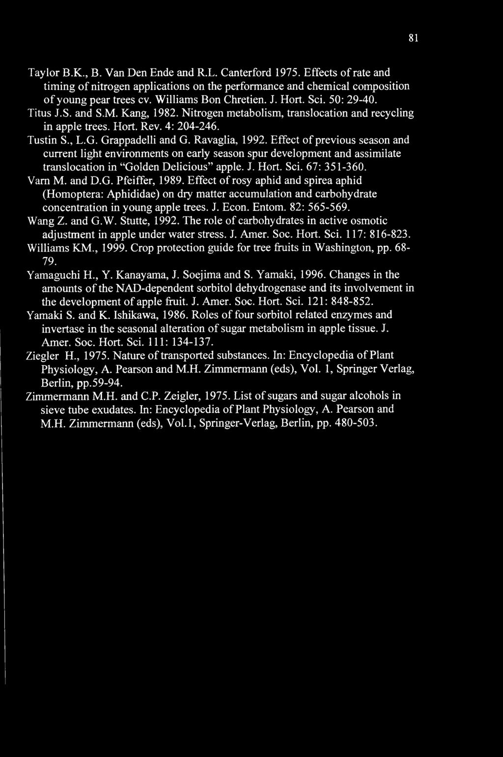 81 Taylor B.K., B. Van Den Ende and R.L. Canterford 1975. Effects of rate and timing of nitrogen applications on the performance and chemical composition of young pear trees cv. Williams Bon Chretien.