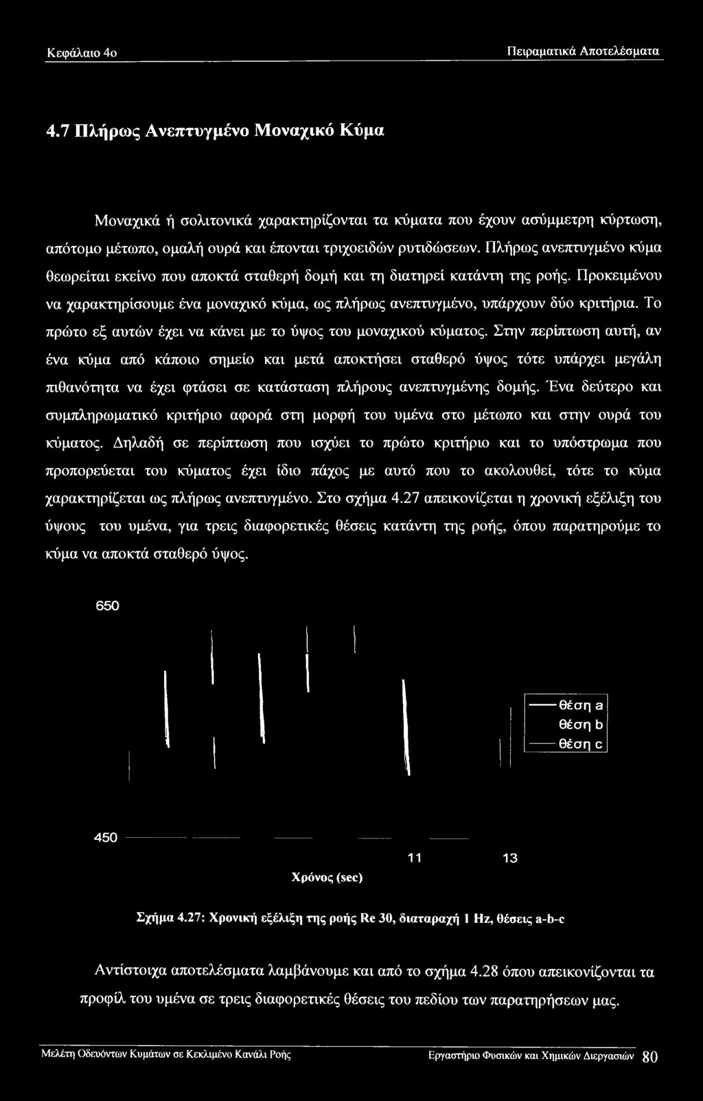 Πλήρως ανεπτυγμένο κύμα θεωρείται εκείνο που αποκτά σταθερή δομή και τη διατηρεί κατάντη της ροής. Προκειμένου να χαρακτηρίσουμε ένα μοναχικό κύμα, ως πλήρως ανεπτυγμένο, υπάρχουν δύο κριτήρια.