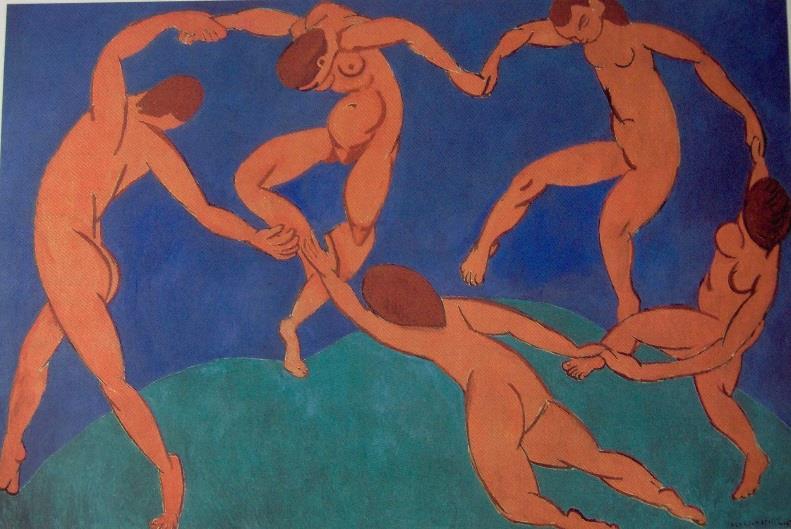 Εικόνα 6: Έργο του Matisse «Ο Χορός», 1910 Για πρώτη φορά εκτίθενται σε εκθεσιακό χώρο έργα ζωγραφικής και γλυπτικής που η ανθρώπινη φιγούρα υφίσταται παρόμοια παραμόρφωση θυμίζοντας τέχνη πρωτόγονων