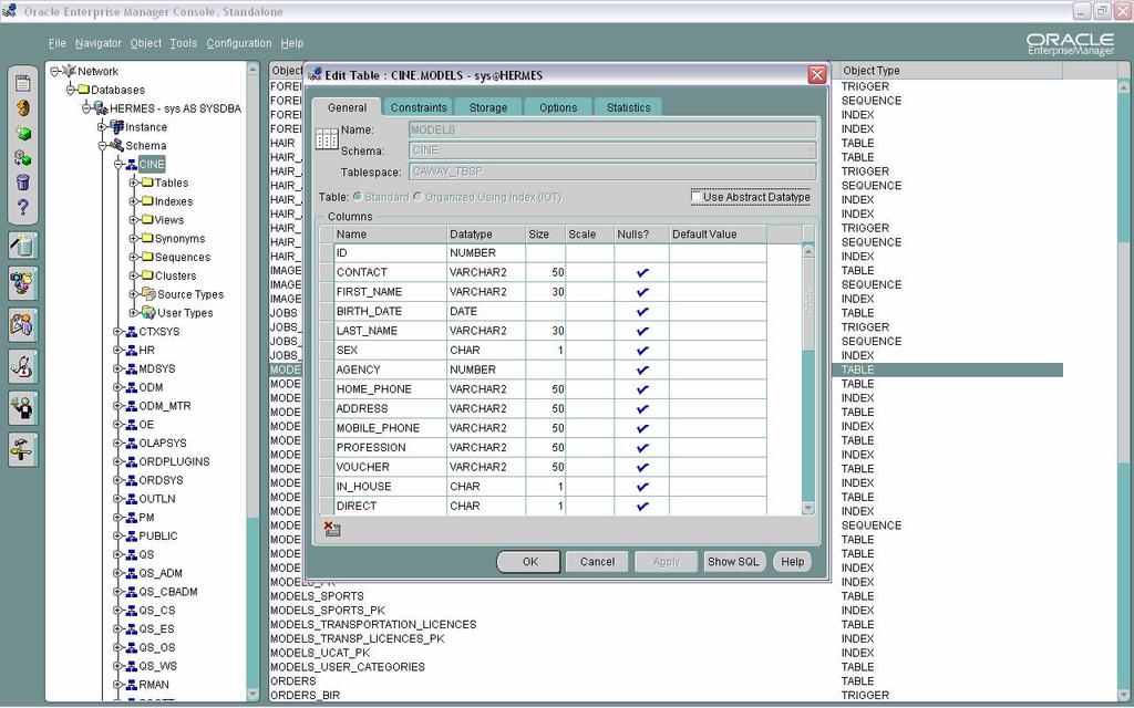 ORACLE SCHEMA - -- CINEGRAM TABLESPACE -- - --assuming you have an oracle db instance called CAWAY,you have oracle server installed on your C drive and your sys password is 'oracle' otherwise change
