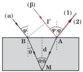 3 µ" = 2 3 = 1 = " 2 6 (1 Έστω ότι η ακτίνα που προσπίπτει στο B συναντά την κάτω έδρα του πλακι δίου στο M και αφού ανακλασθεί µερικώς συναντά την πάνω έδρα στο ση µείο A (σχ. 8.
